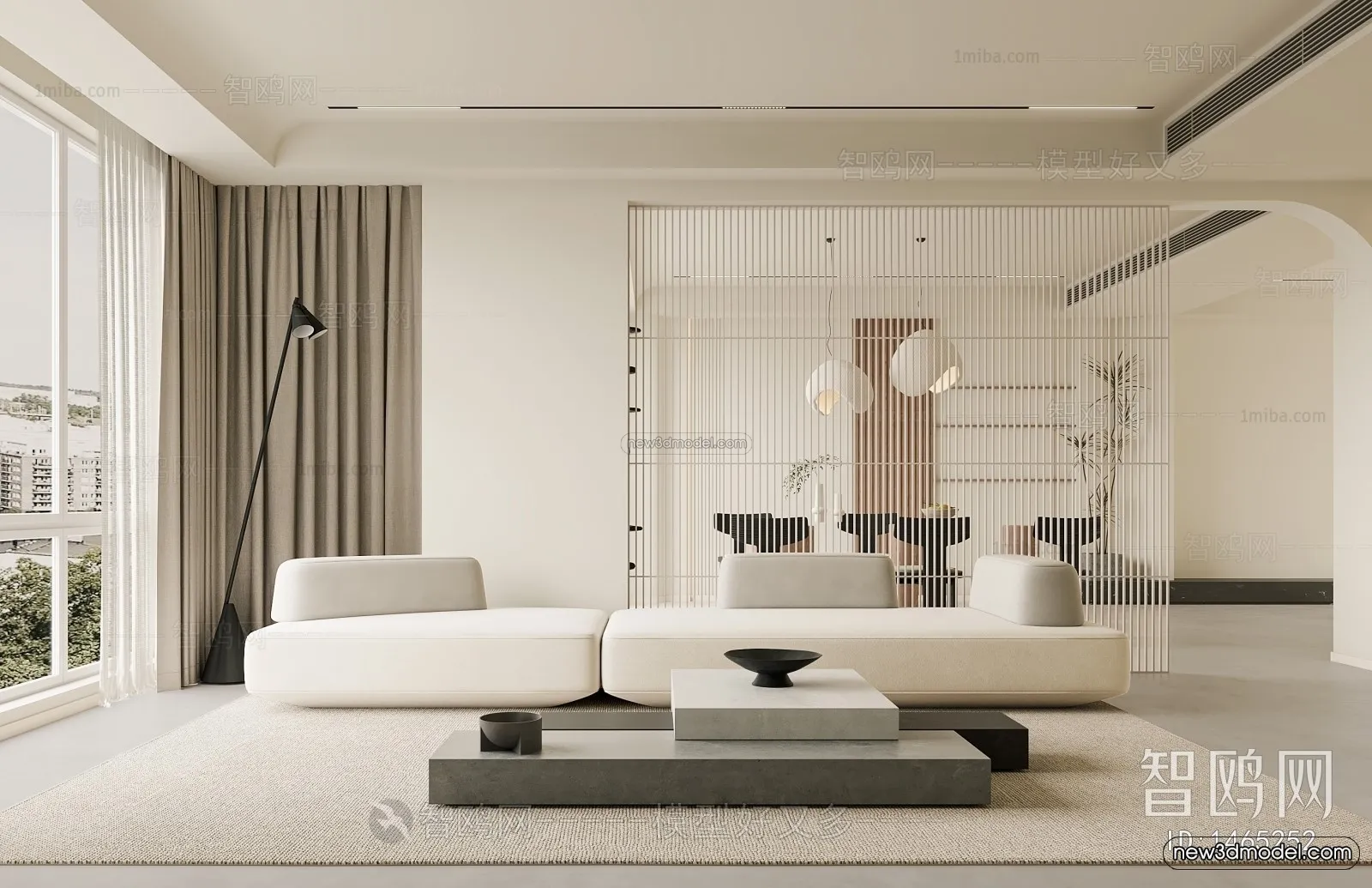 Modern Style Interior 3D Blocks - Living Room 3D Model - 012