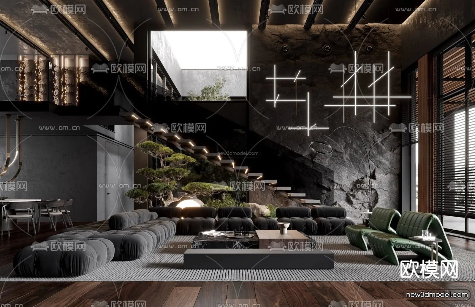 Modern Style Interior 3D Blocks - Living Room 3D Model - 013