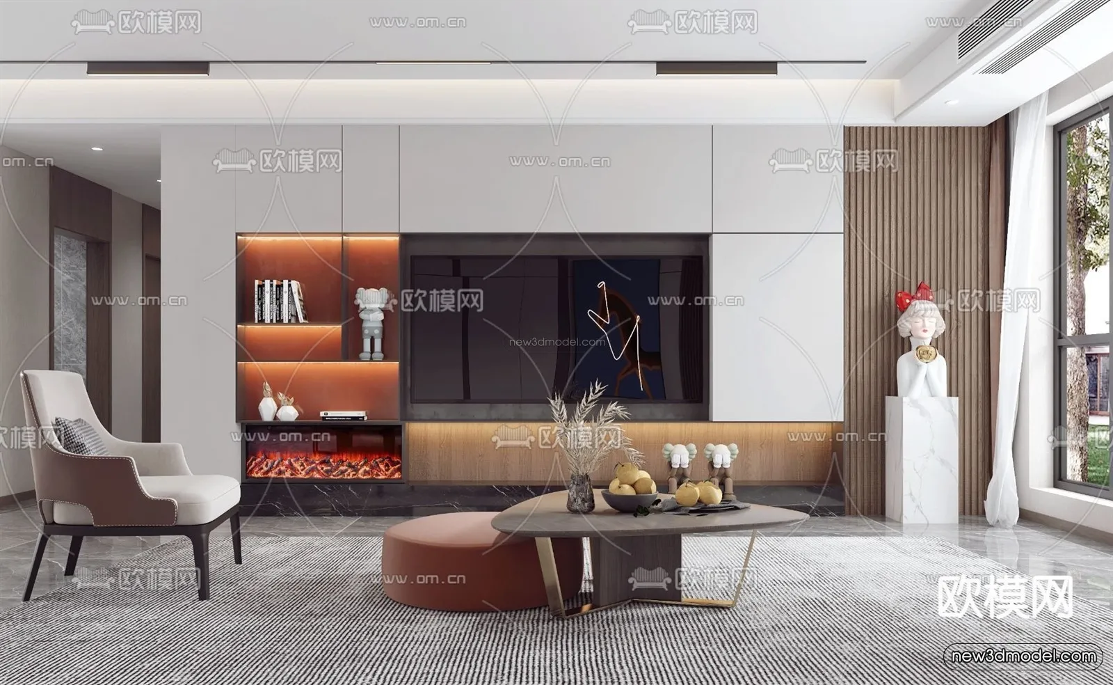 Modern Style Interior 3D Blocks - Living Room 3D Model - 014