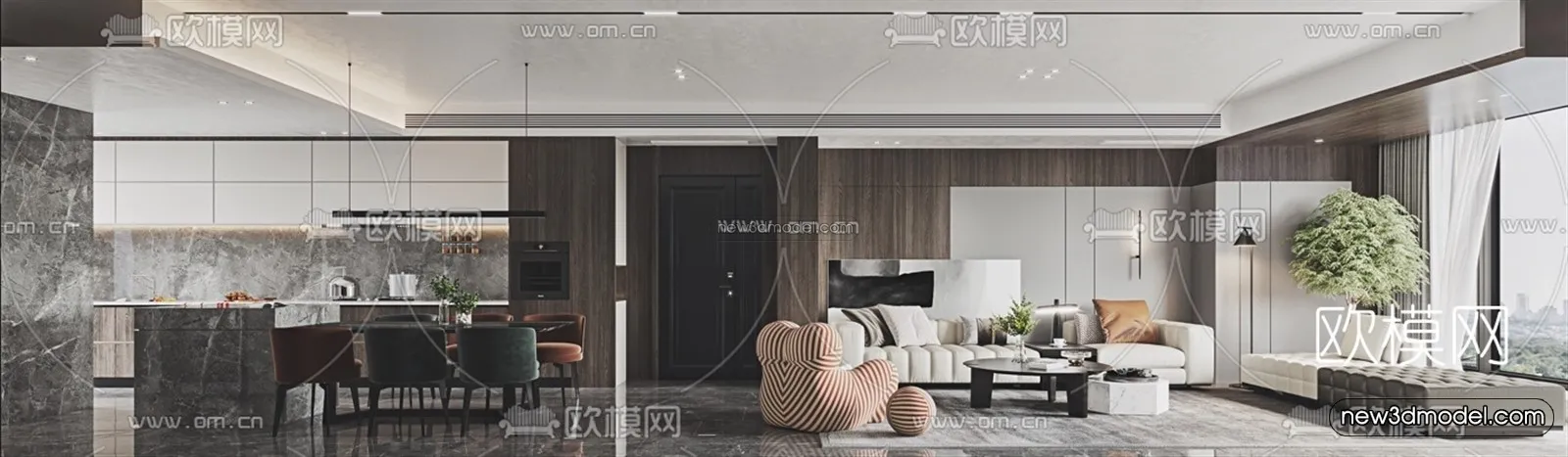 Modern Style Interior 3D Blocks - Living Room 3D Model - 016