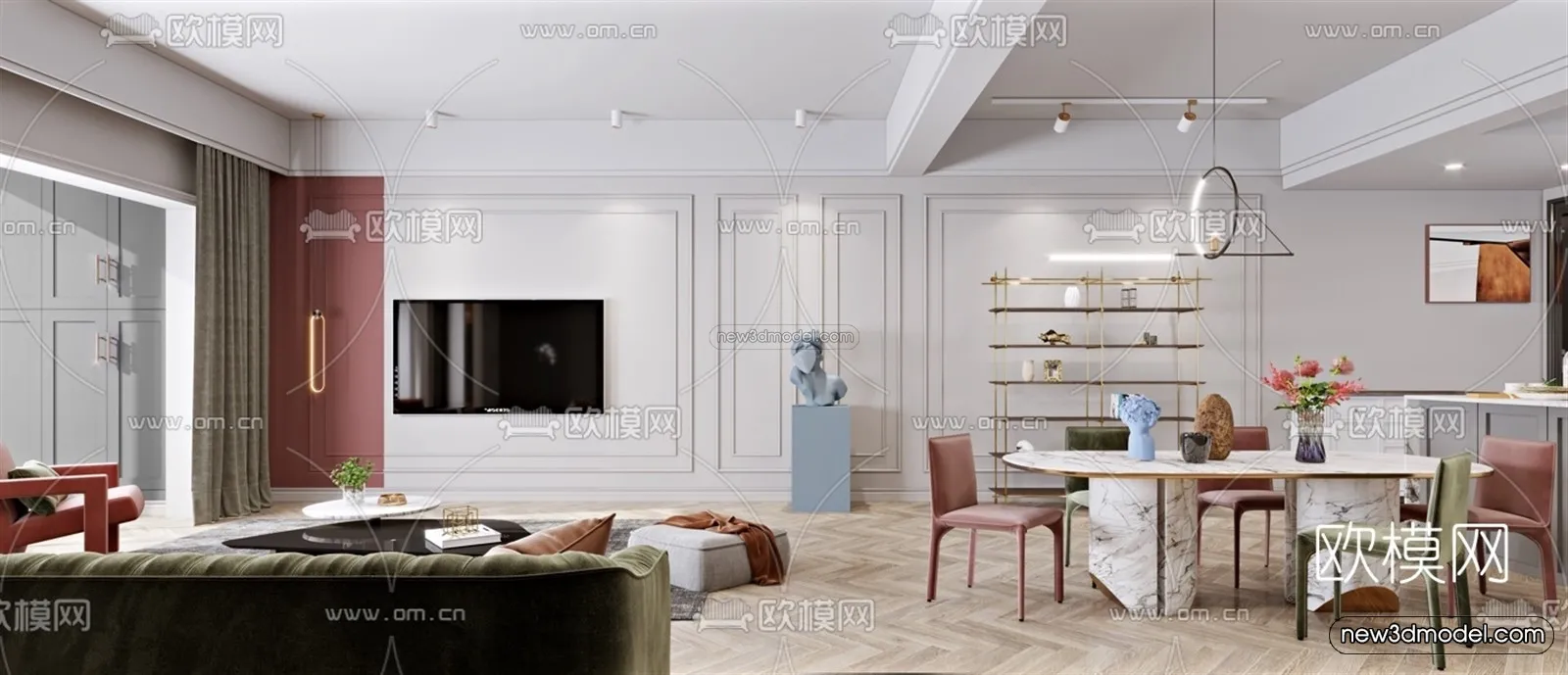 Modern Style Interior 3D Blocks - Living Room 3D Model - 019