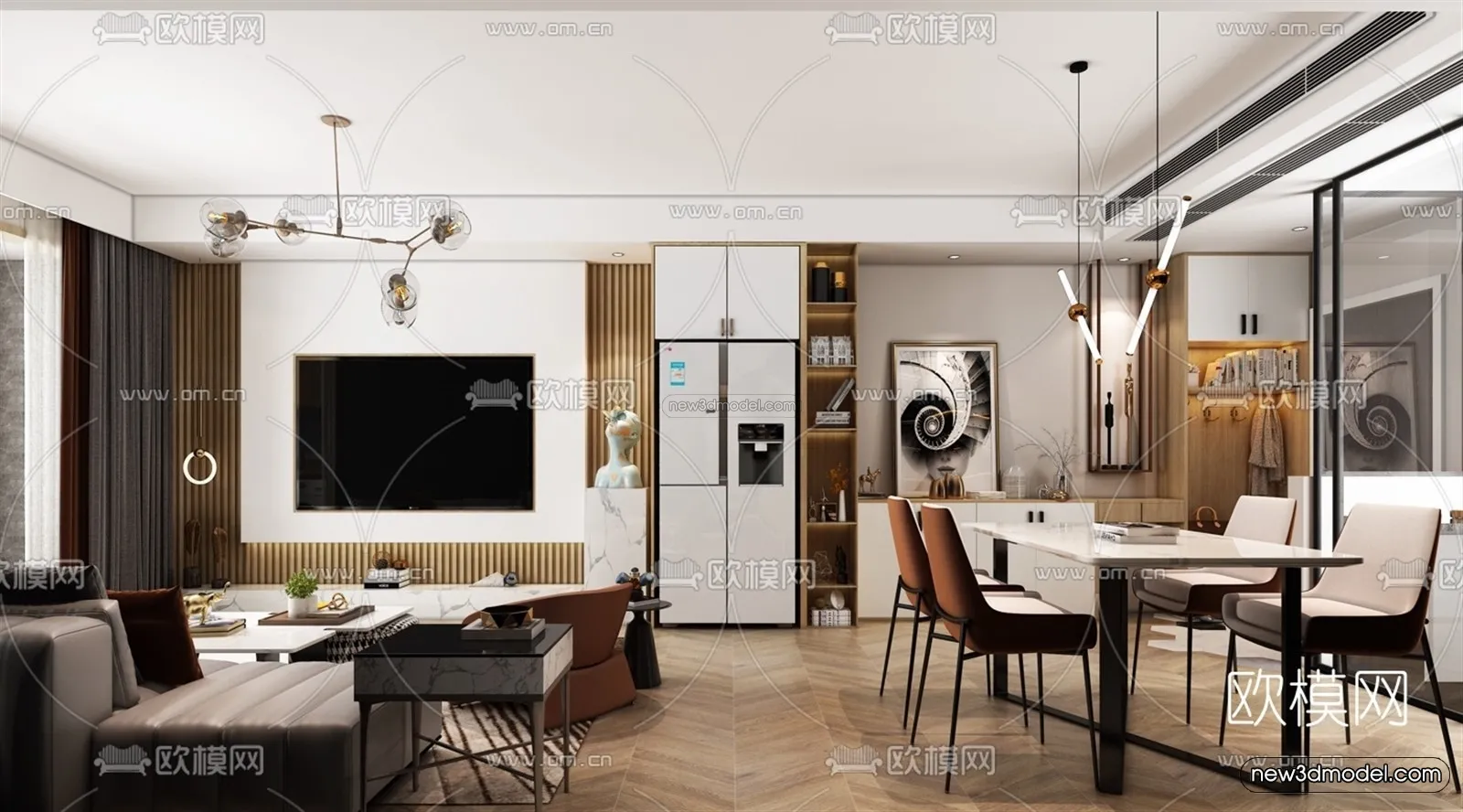 Modern Style Interior 3D Blocks - Living Room 3D Model - 020