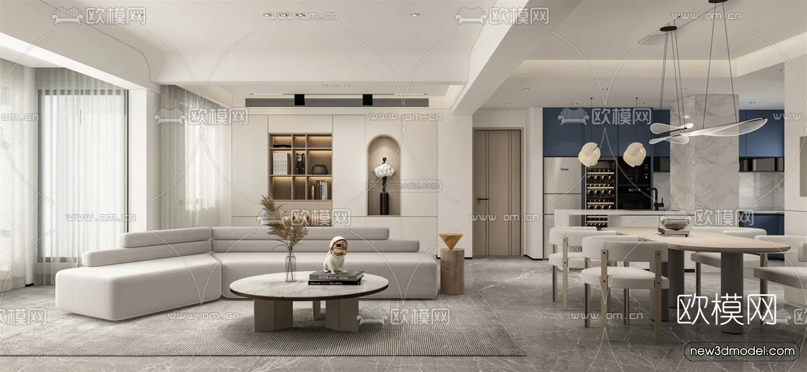 Modern Style Interior 3D Blocks - Living Room 3D Model - 022