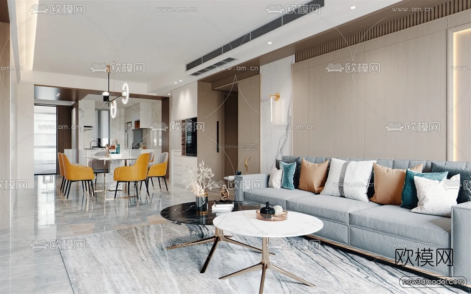 Modern Style Interior 3D Blocks - Living Room 3D Model - 023