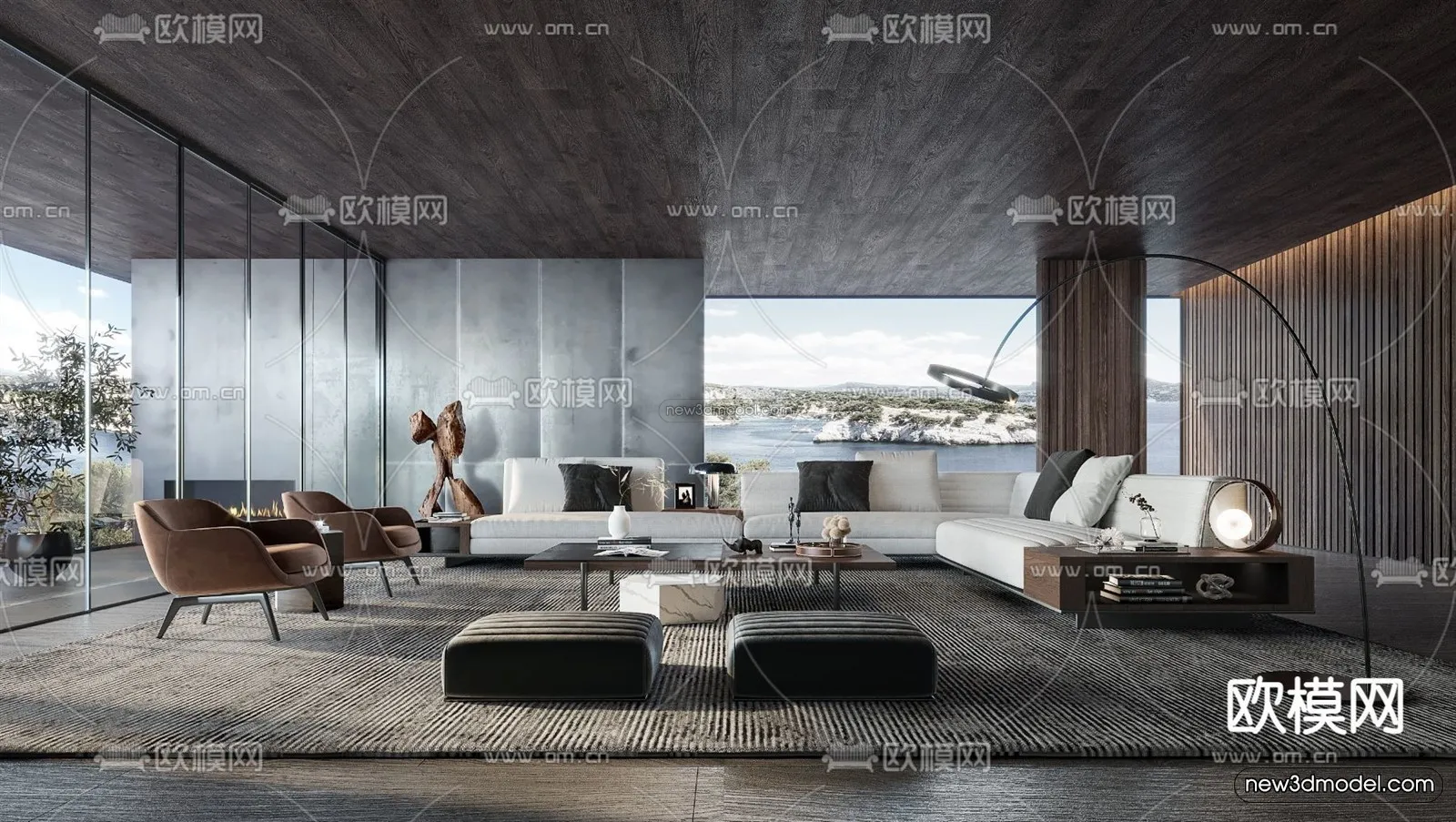 Modern Style Interior 3D Blocks - Living Room 3D Model - 024