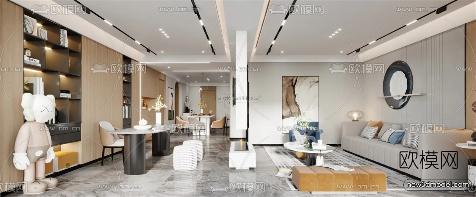 Modern Style Interior 3D Blocks - Living Room 3D Model - 025