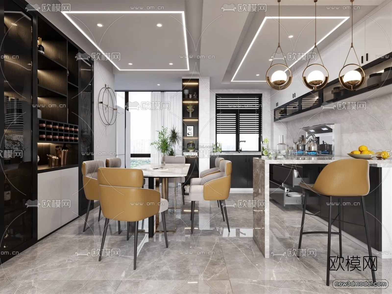 Modern Style Interior 3D Blocks - Living Room 3D Model - 027