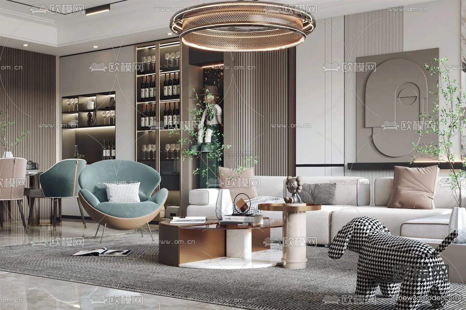 Modern Style Interior 3D Blocks - Living Room 3D Model - 028