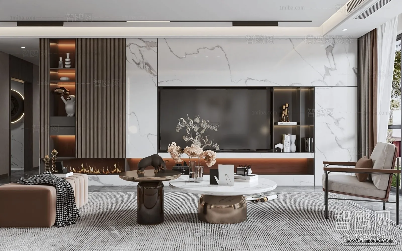 Modern Style Interior 3D Blocks - Living Room 3D Model - 030