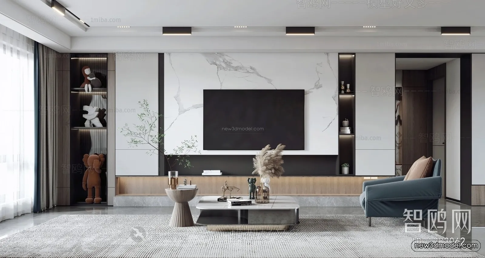 Modern Style Interior 3D Blocks - Living Room 3D Model - 031