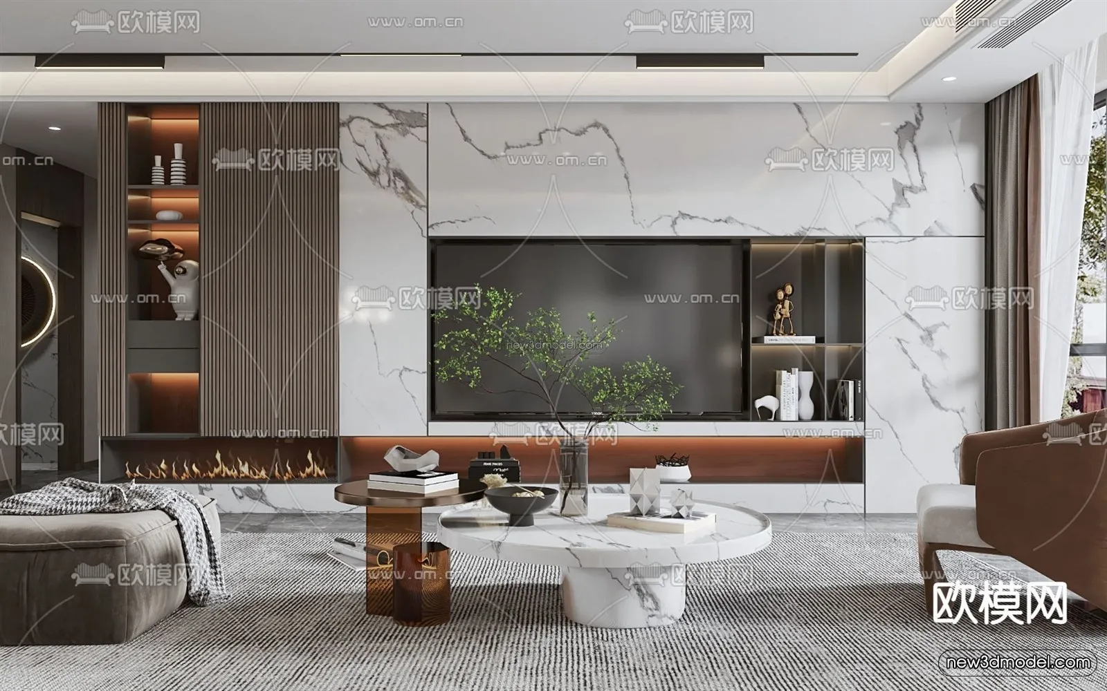 Modern Style Interior 3D Blocks - Living Room 3D Model - 037