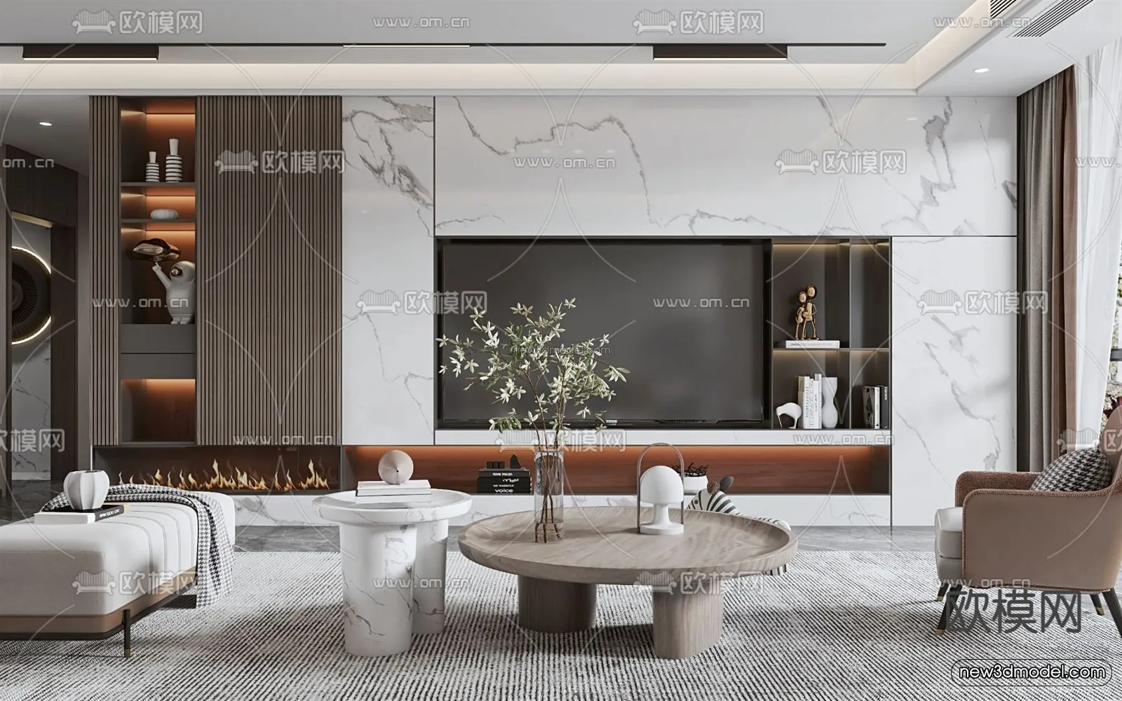 Modern Style Interior 3D Blocks - Living Room 3D Model - 039