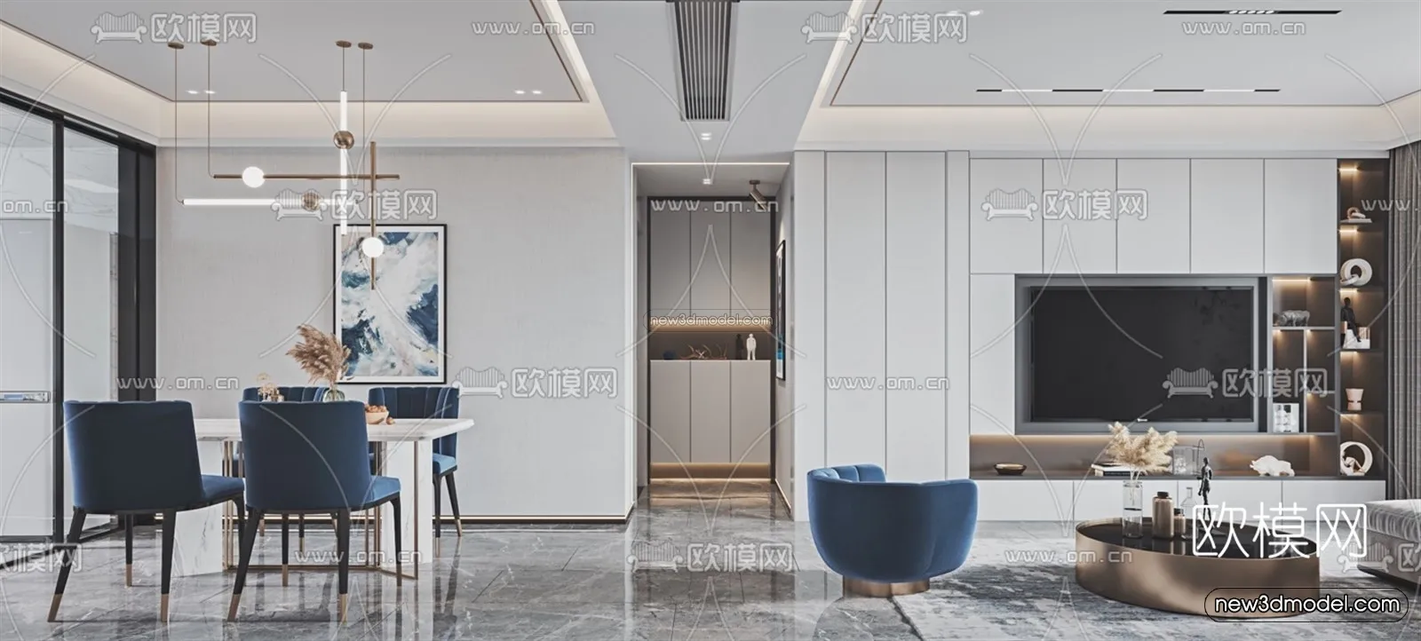 Modern Style Interior 3D Blocks - Living Room 3D Model - 041