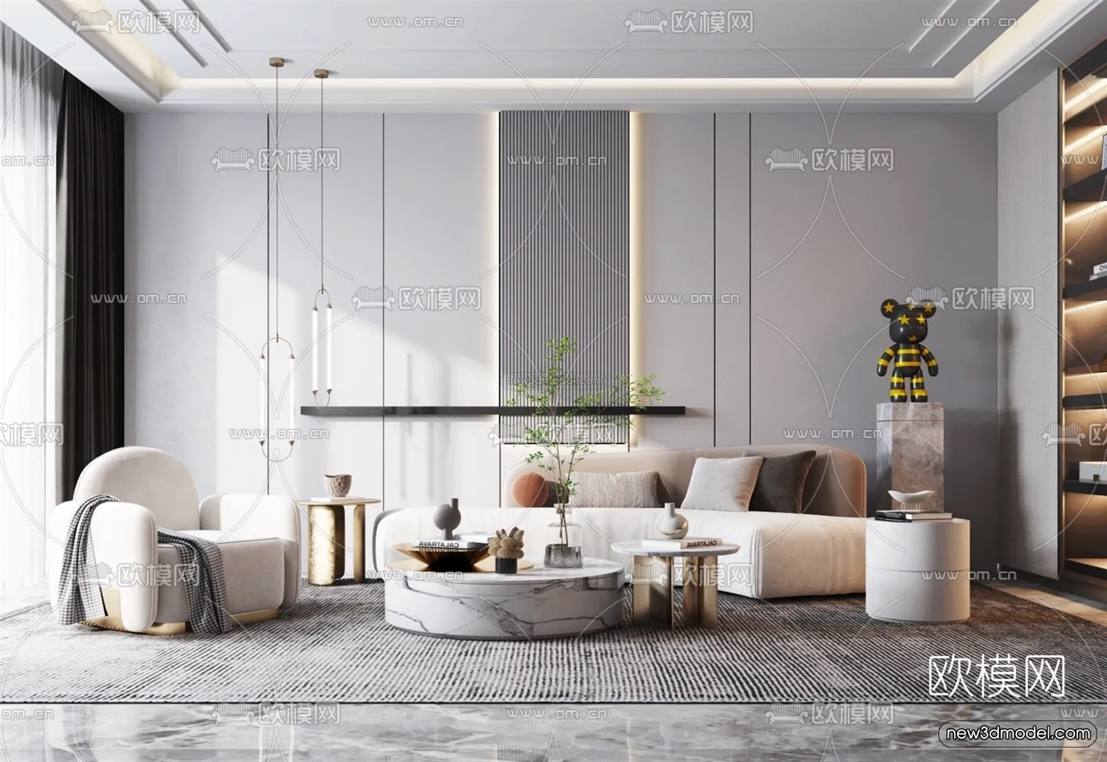 Modern Style Interior 3D Blocks - Living Room 3D Model - 042