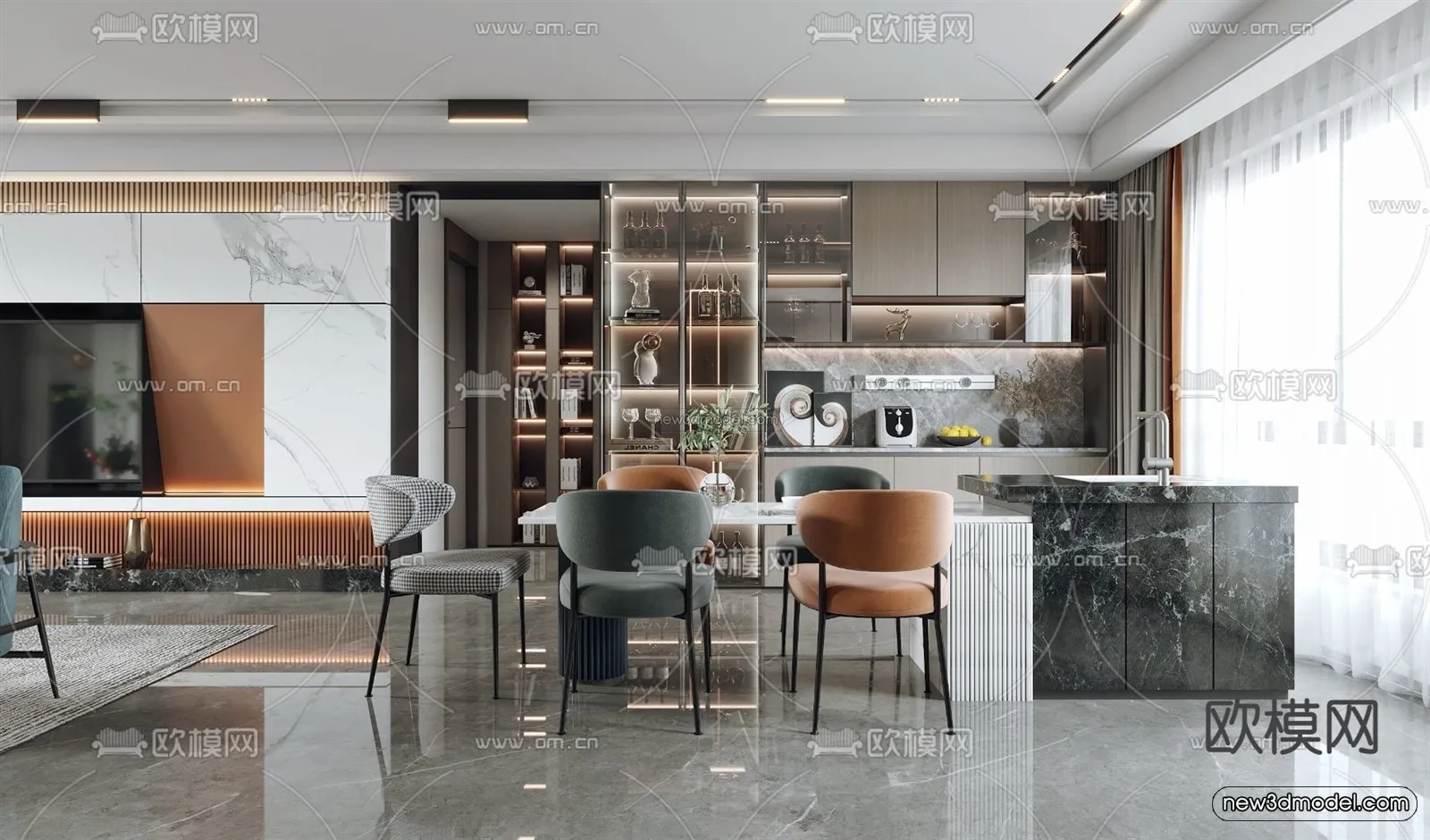 Modern Style Interior 3D Blocks - Living Room 3D Model - 043