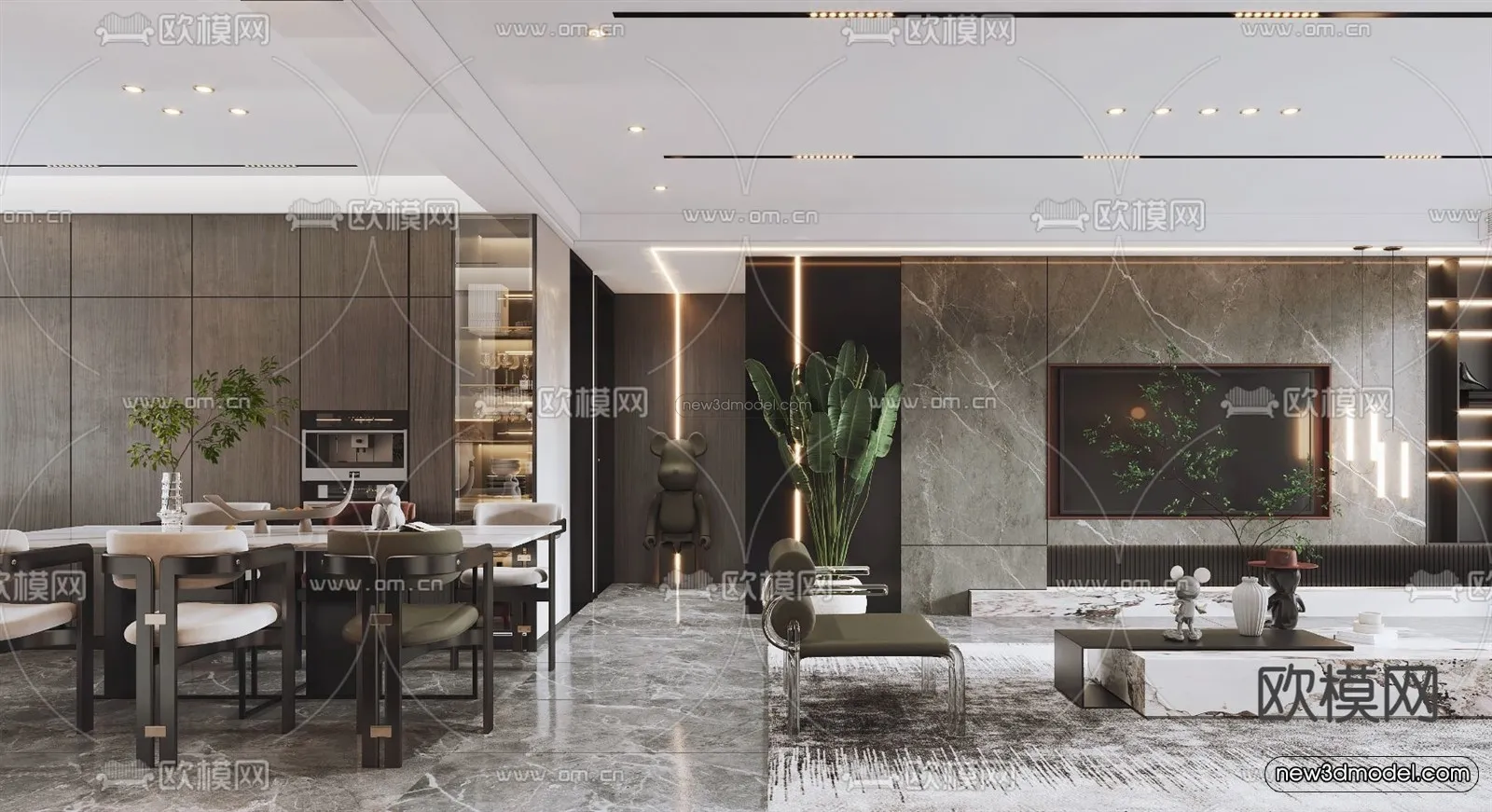 Modern Style Interior 3D Blocks - Living Room 3D Model - 044