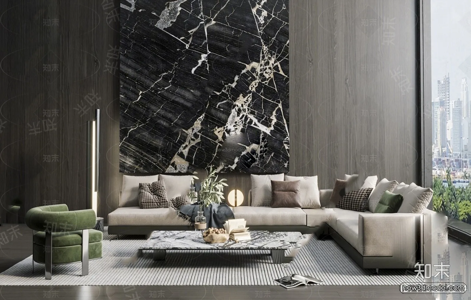 Modern Style Interior 3D Blocks - Living Room 3D Model - 045