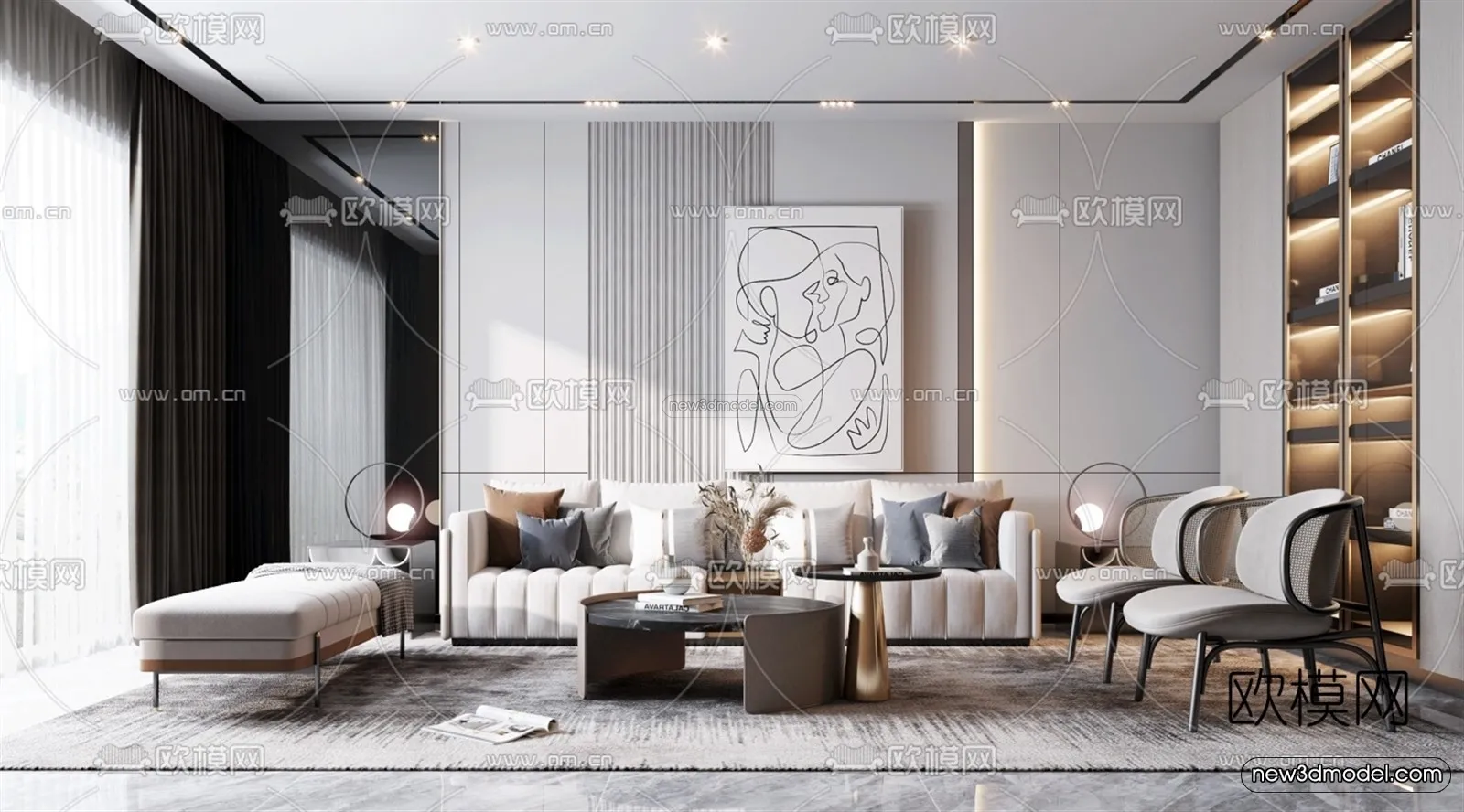 Modern Style Interior 3D Blocks - Living Room 3D Model - 046