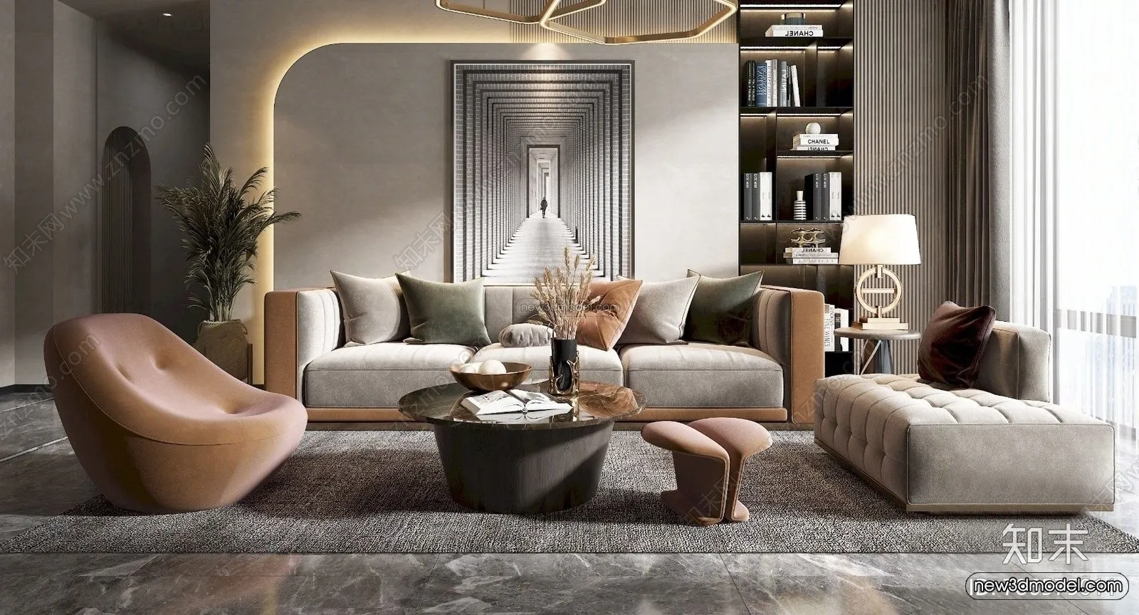 Modern Style Interior 3D Blocks - Living Room 3D Model - 047