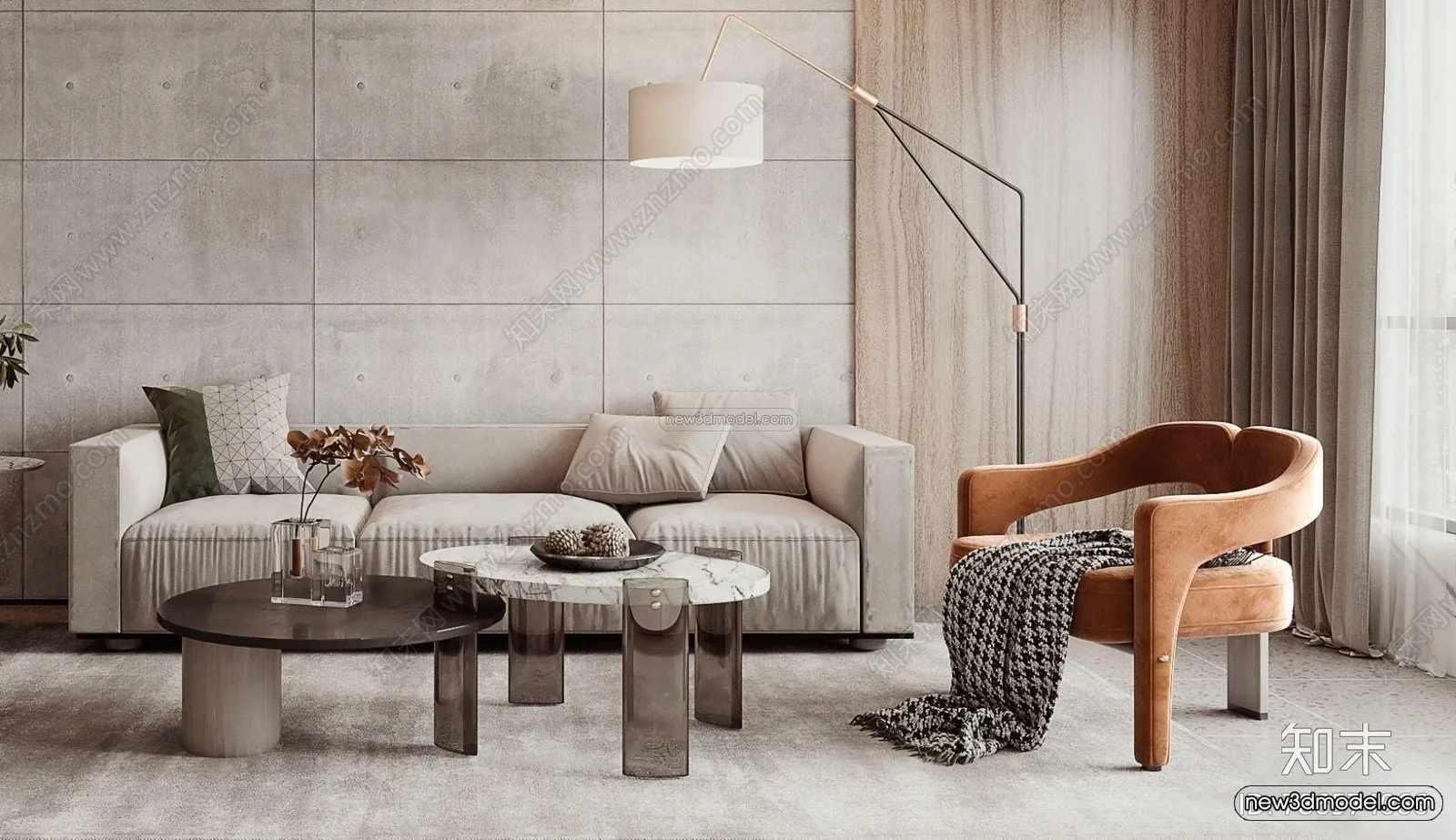 Modern Style Interior 3D Blocks - Living Room 3D Model - 051