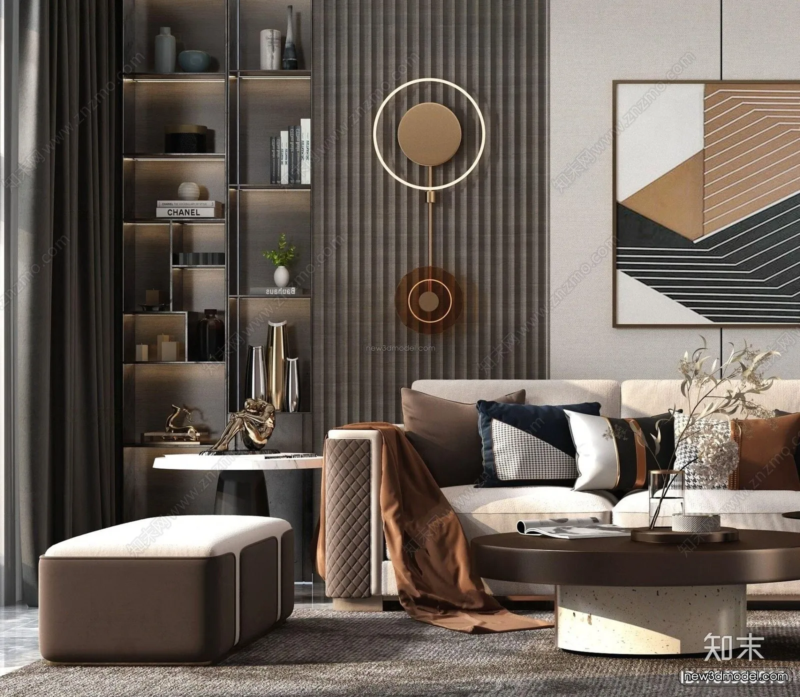 Modern Style Interior 3D Blocks - Living Room 3D Model - 052
