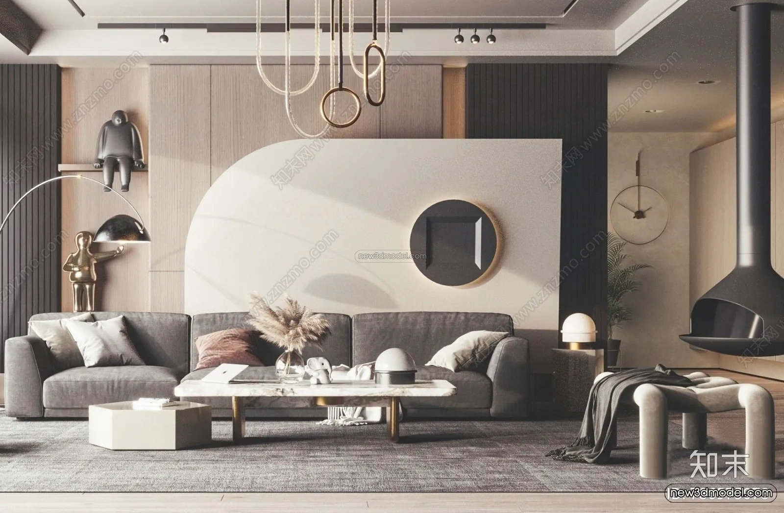 Modern Style Interior 3D Blocks - Living Room 3D Model - 053