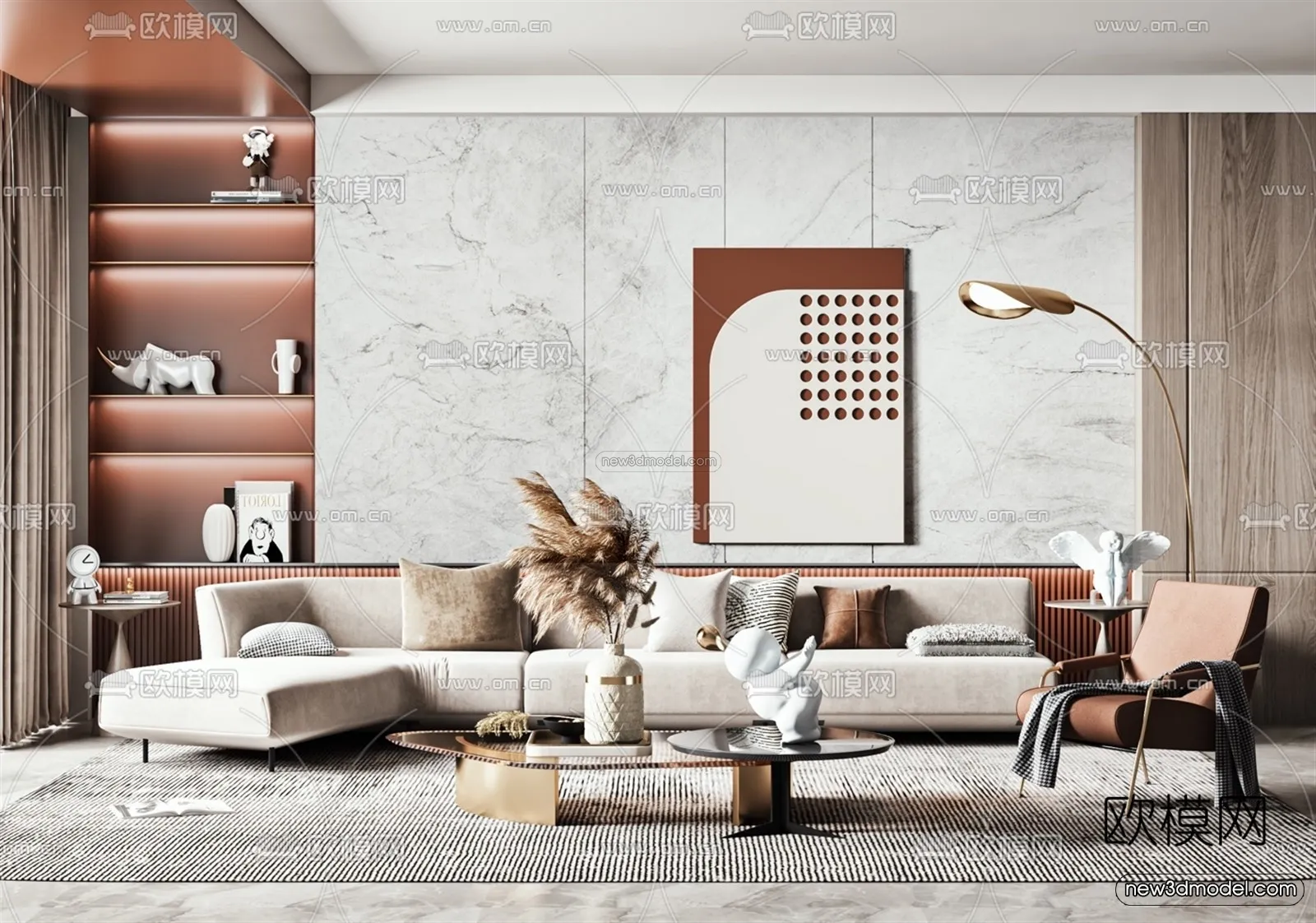 Modern Style Interior 3D Blocks - Living Room 3D Model - 055