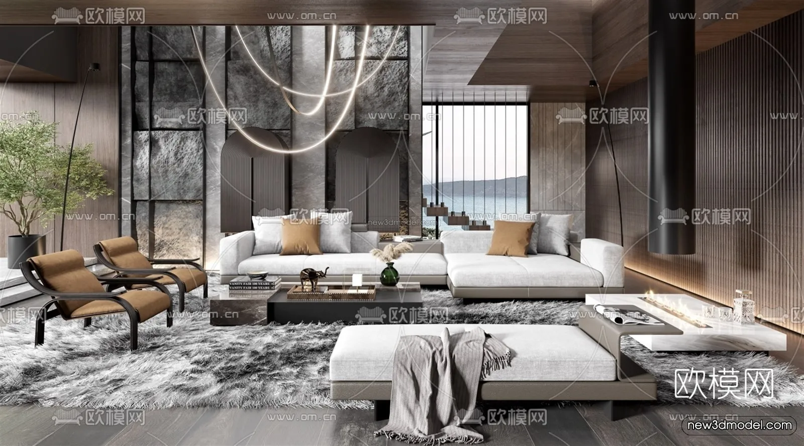 Modern Style Interior 3D Blocks - Living Room 3D Model - 056