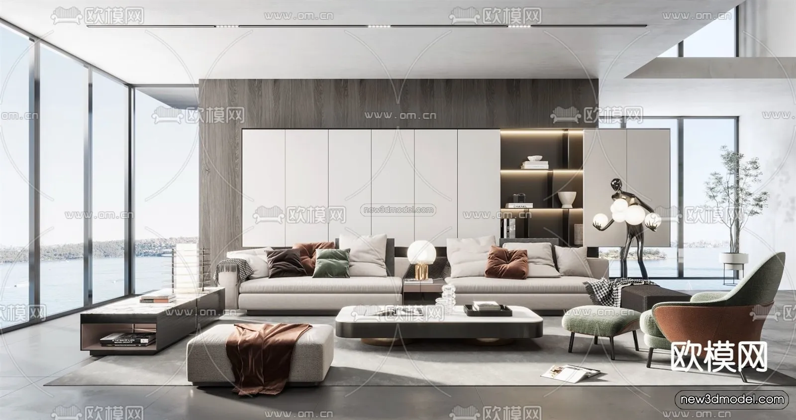Modern Style Interior 3D Blocks - Living Room 3D Model - 058