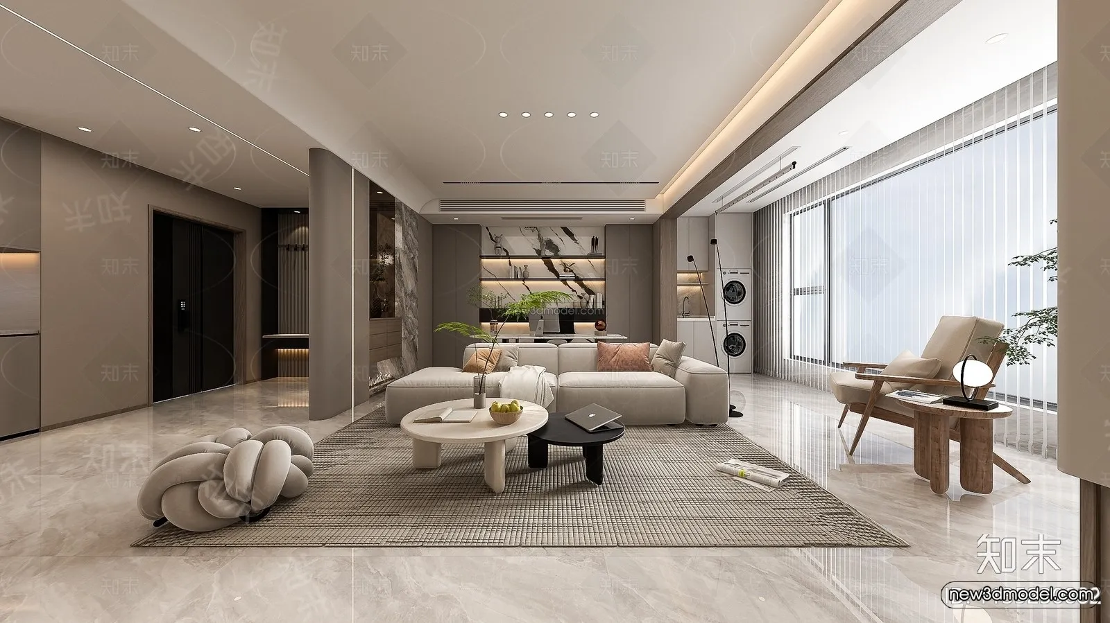 Modern Style Interior 3D Blocks - Living Room 3D Model - 060