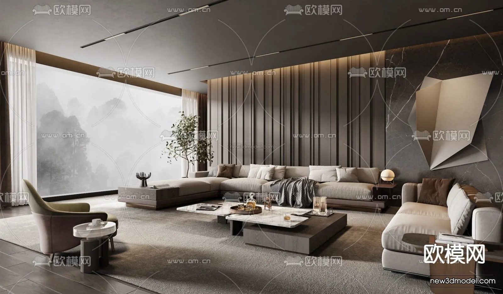 Modern Style Interior 3D Blocks - Living Room 3D Model - 062