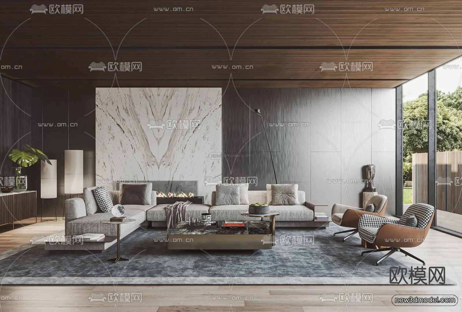 Modern Style Interior 3D Blocks - Living Room 3D Model - 063