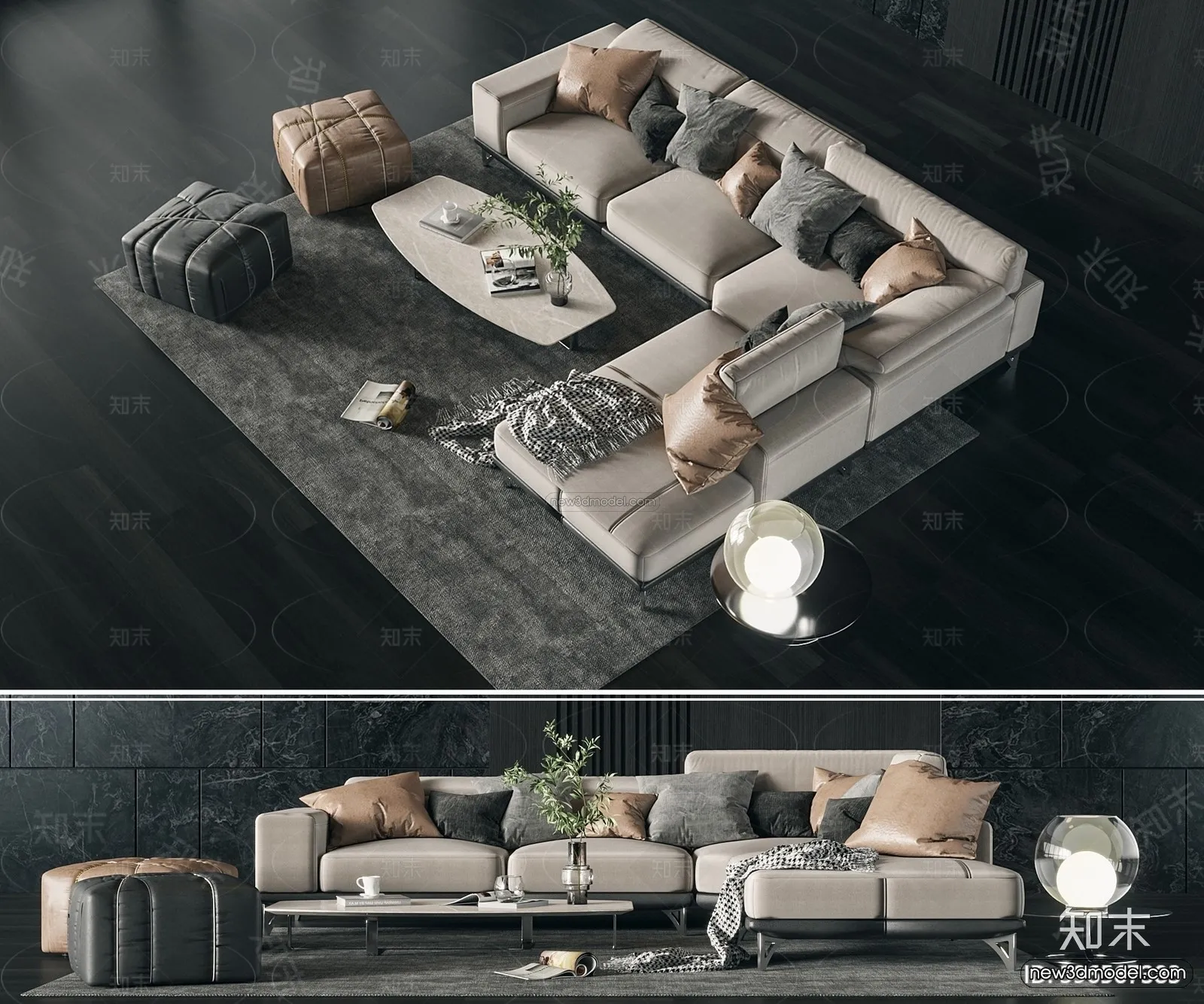 Modern Style Interior 3D Blocks - Living Room 3D Model - 064