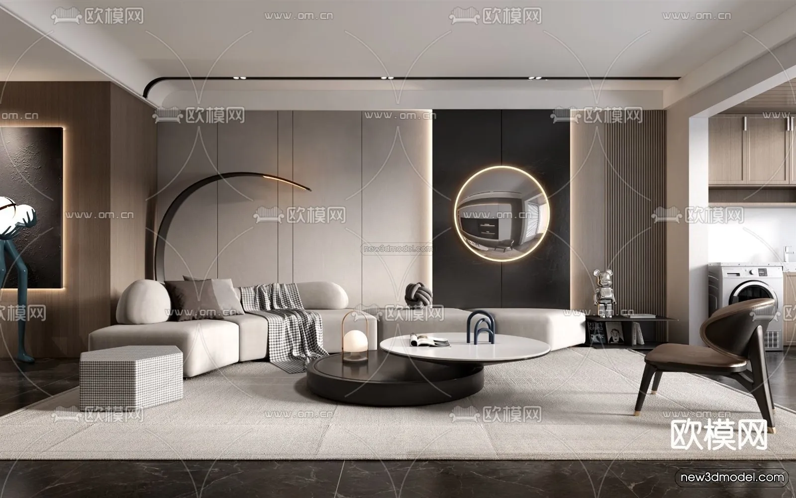 Modern Style Interior 3D Blocks - Living Room 3D Model - 067