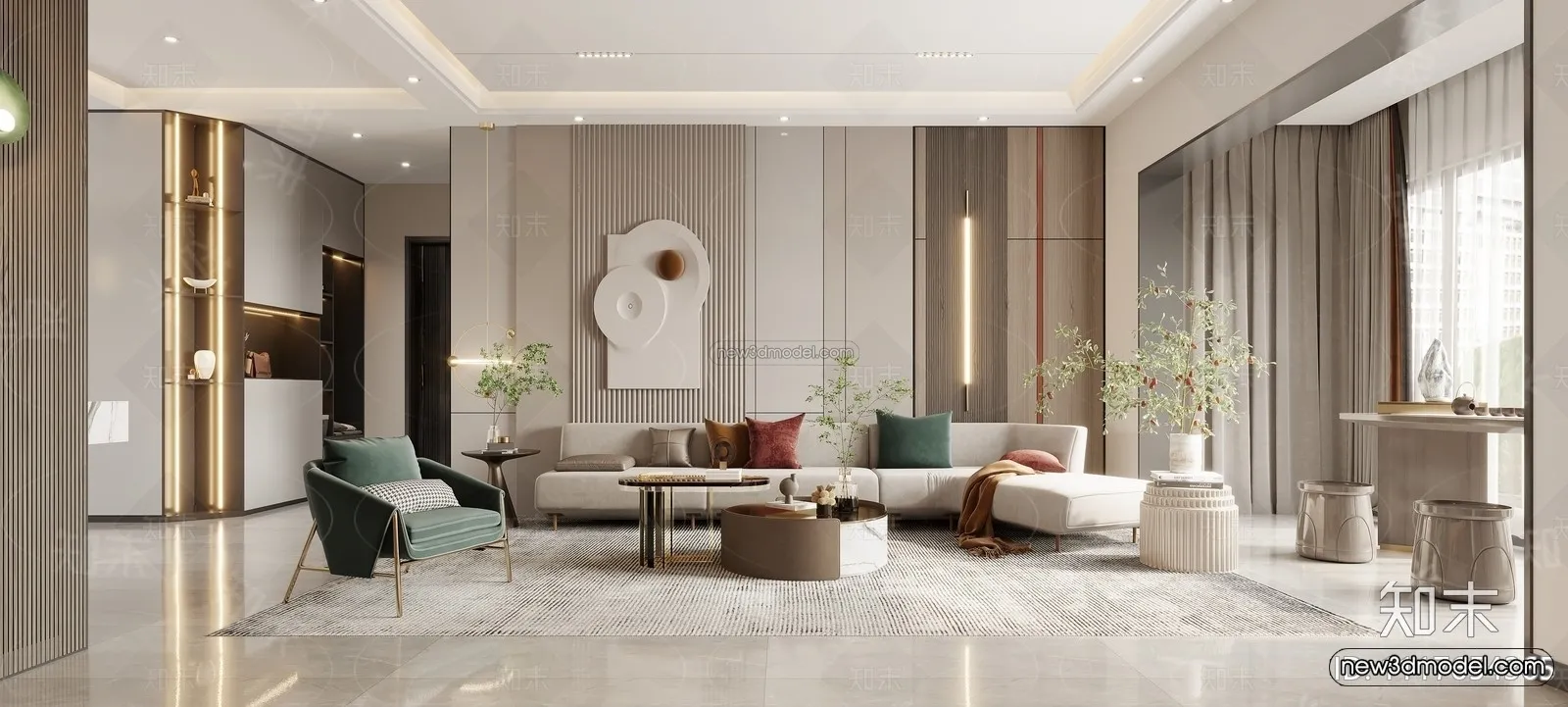 Modern Style Interior 3D Blocks - Living Room 3D Model - 068