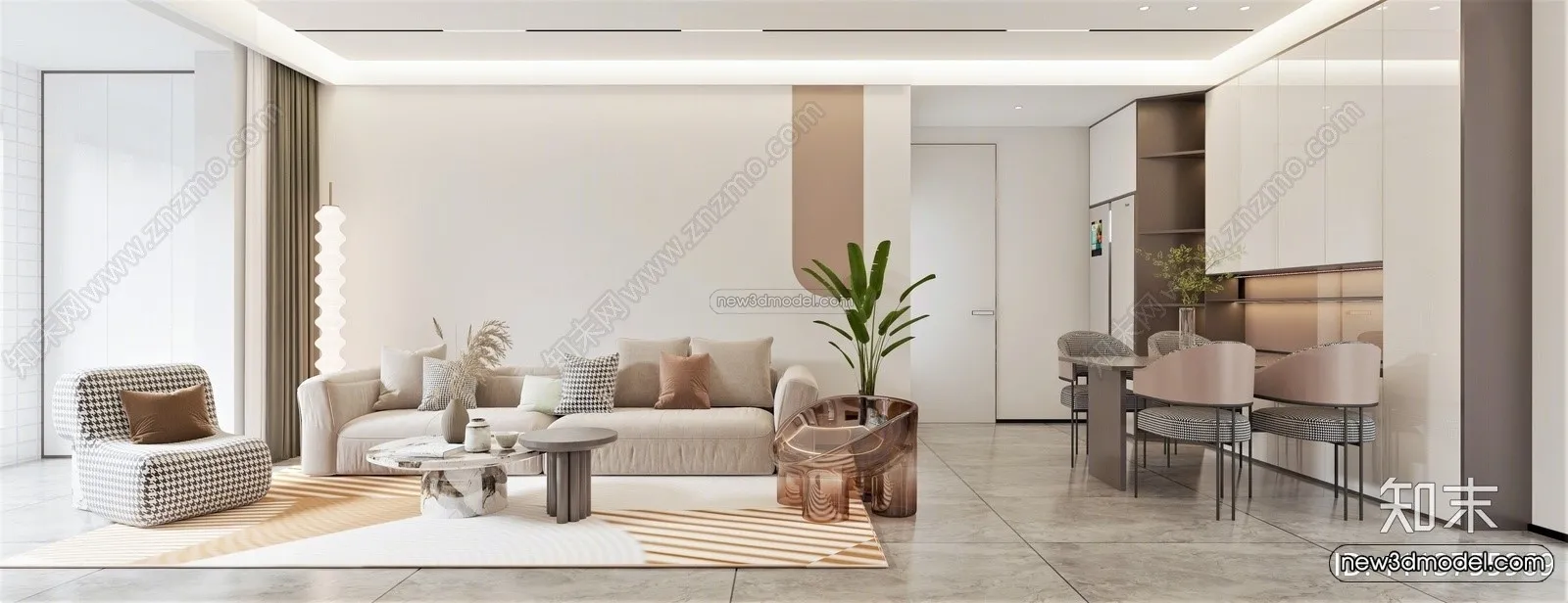 Modern Style Interior 3D Blocks - Living Room 3D Model - 069