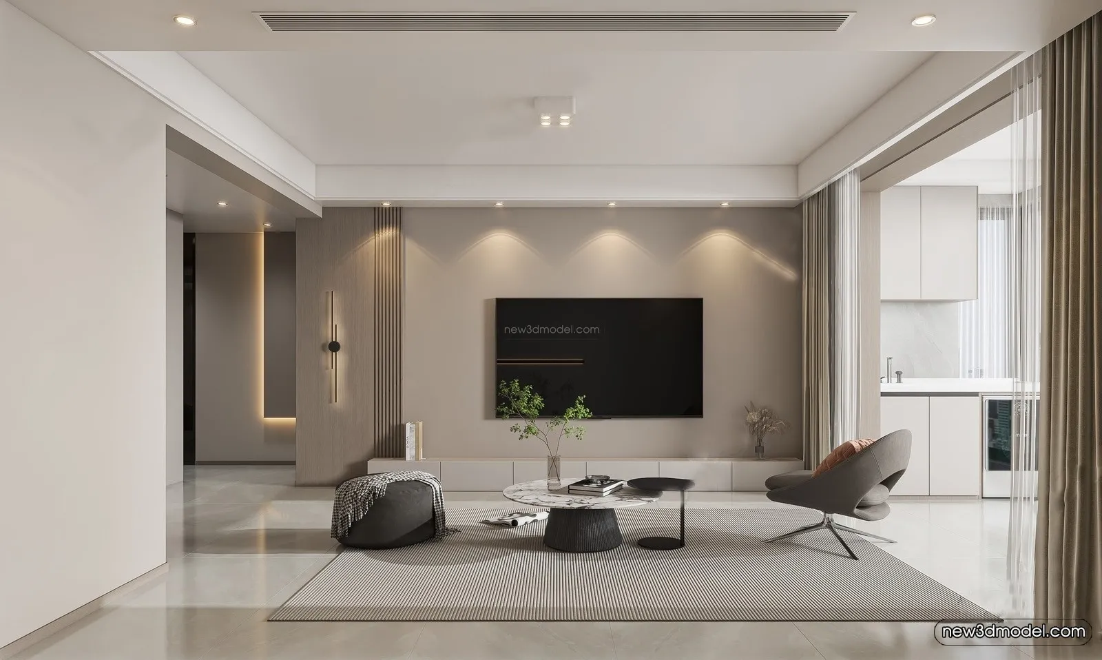 Modern Style Interior 3D Blocks - Living Room 3D Model - 071