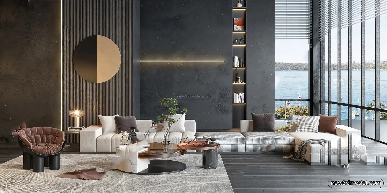 Modern Style Interior 3D Blocks - Living Room 3D Model - 072