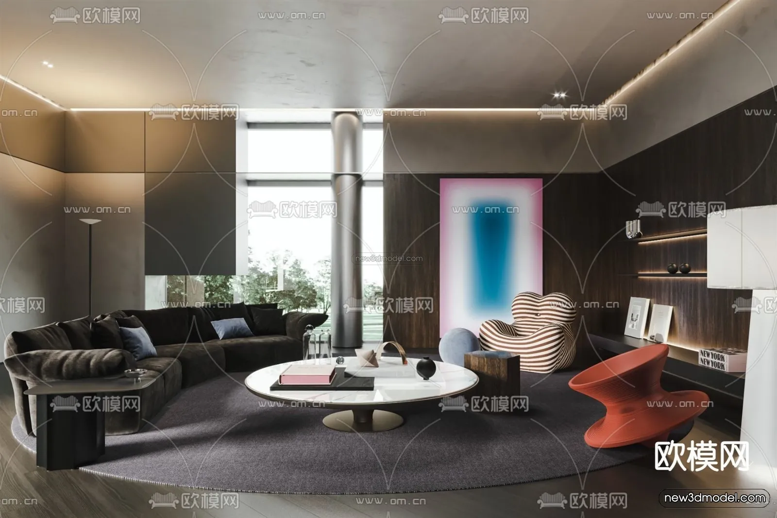 Modern Style Interior 3D Blocks - Living Room 3D Model - 073