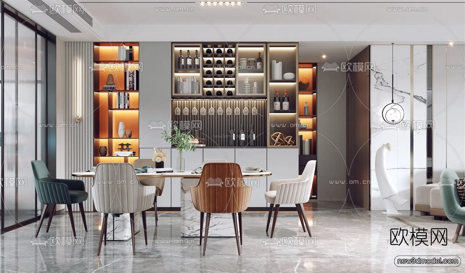 Modern Style Interior 3D Blocks - Living Room 3D Model - 074