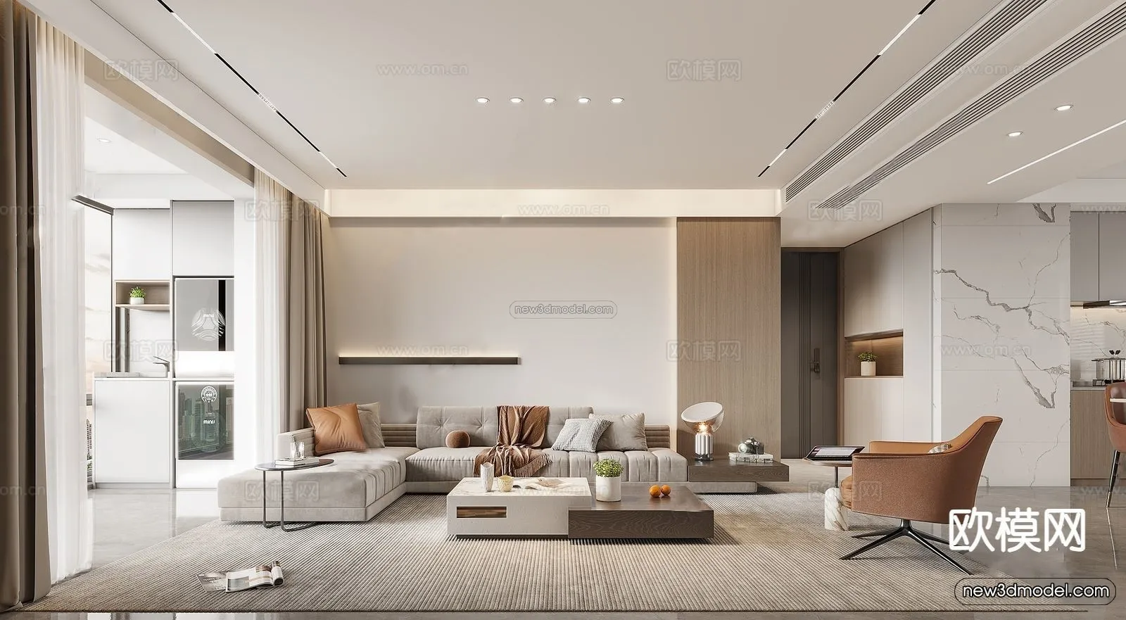Modern Style Interior 3D Blocks - Living Room 3D Model - 075