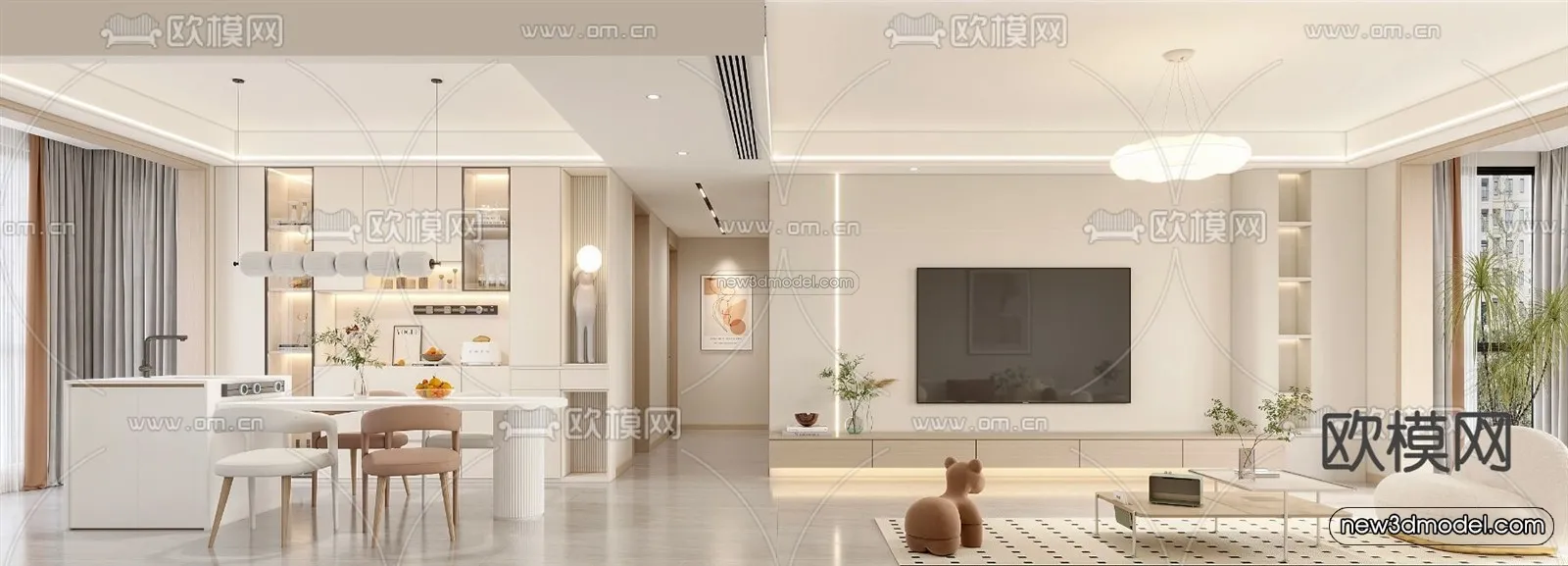 Modern Style Interior 3D Blocks - Living Room 3D Model - 078