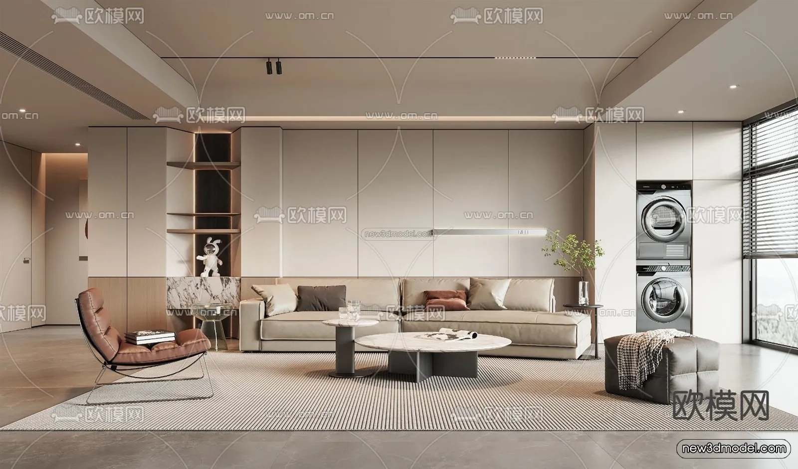 Modern Style Interior 3D Blocks - Living Room 3D Model - 080