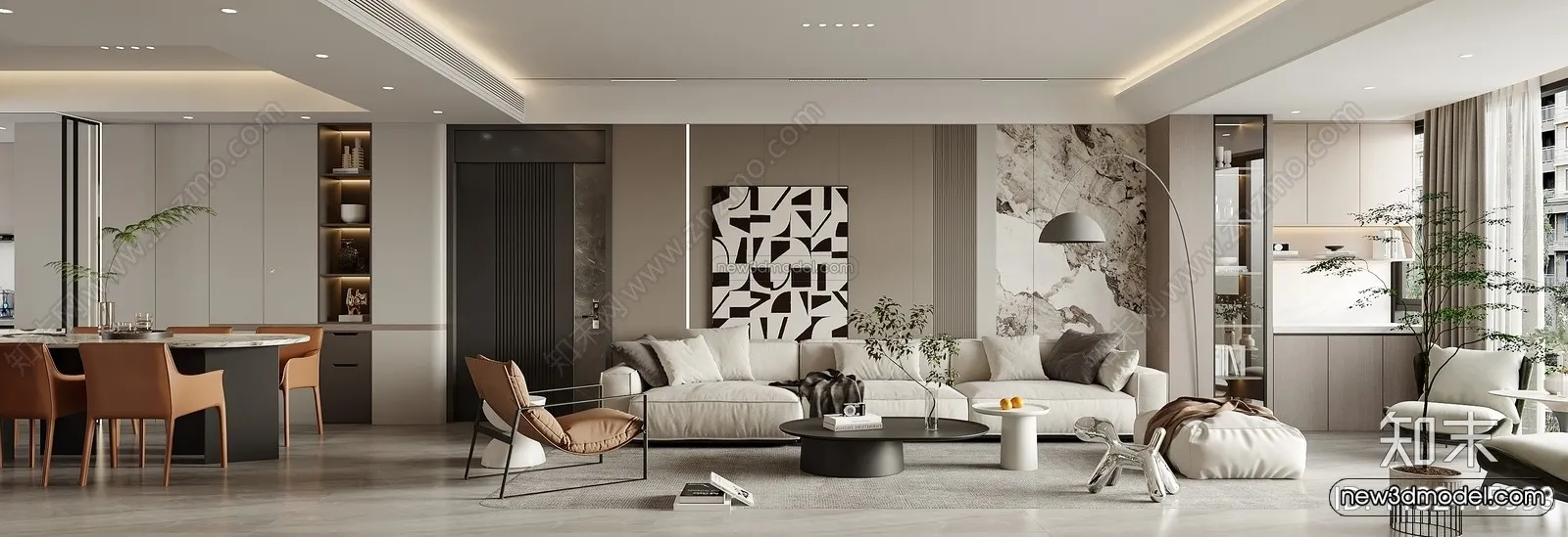 Modern Style Interior 3D Blocks - Living Room 3D Model - 081