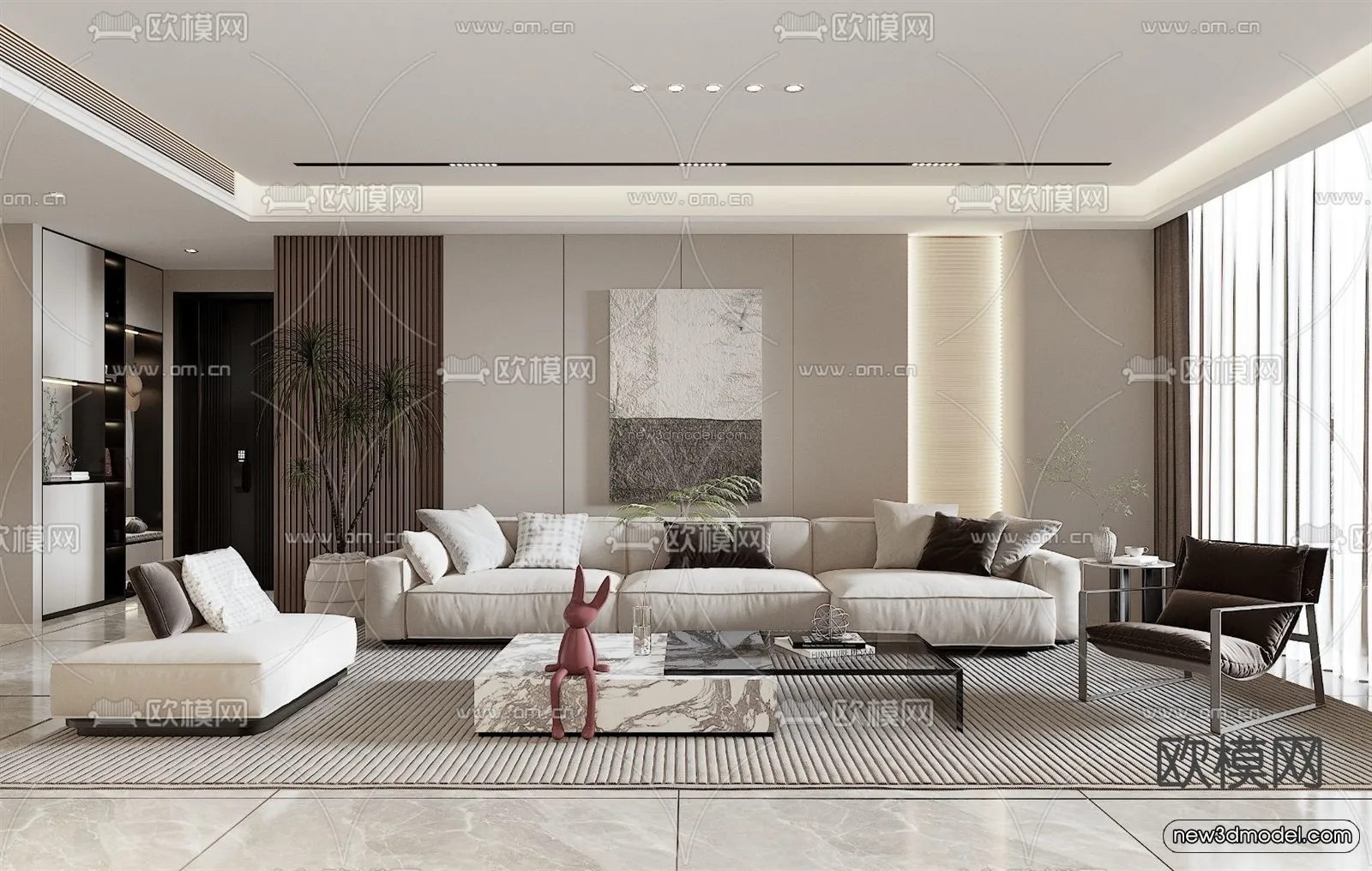 Modern Style Interior 3D Blocks - Living Room 3D Model - 082