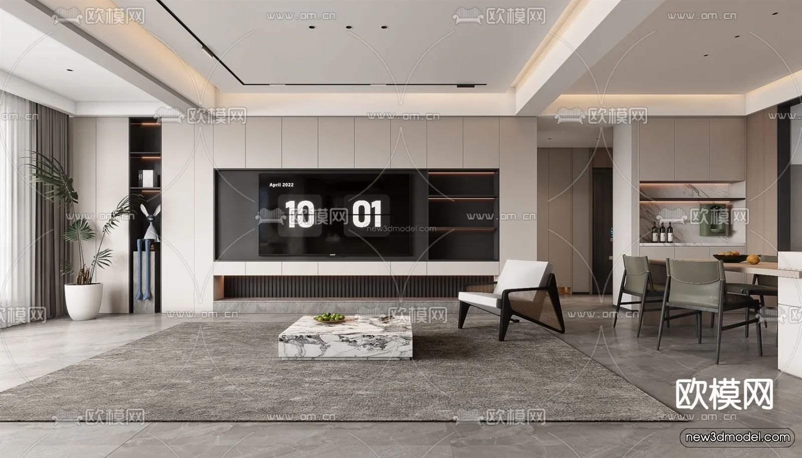 Modern Style Interior 3D Blocks - Living Room 3D Model - 083