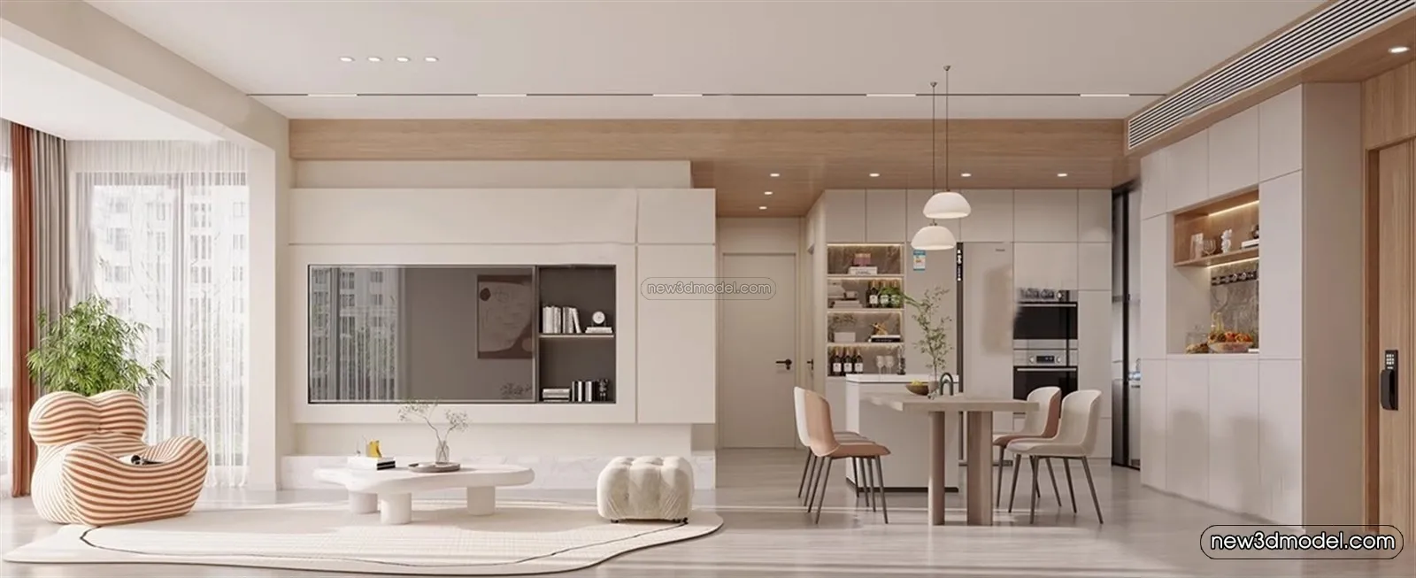 Modern Style Interior 3D Blocks - Living Room 3D Model - 084