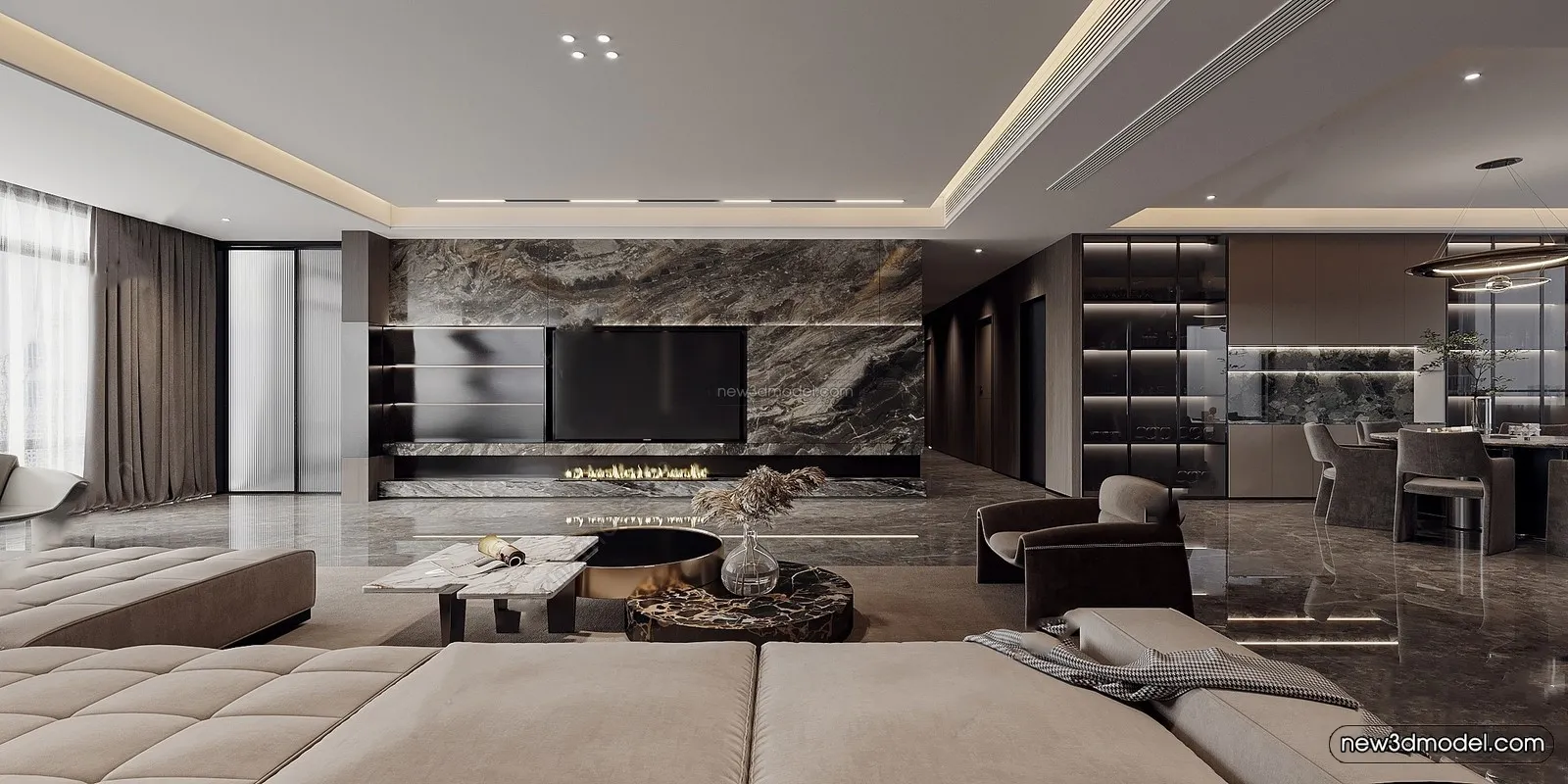 Modern Style Interior 3D Blocks - Living Room 3D Model - 085