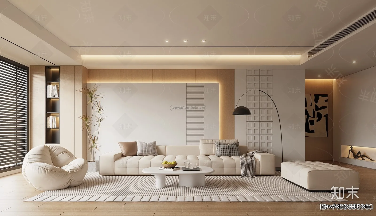 Modern Style Interior 3D Blocks - Living Room 3D Model - 087