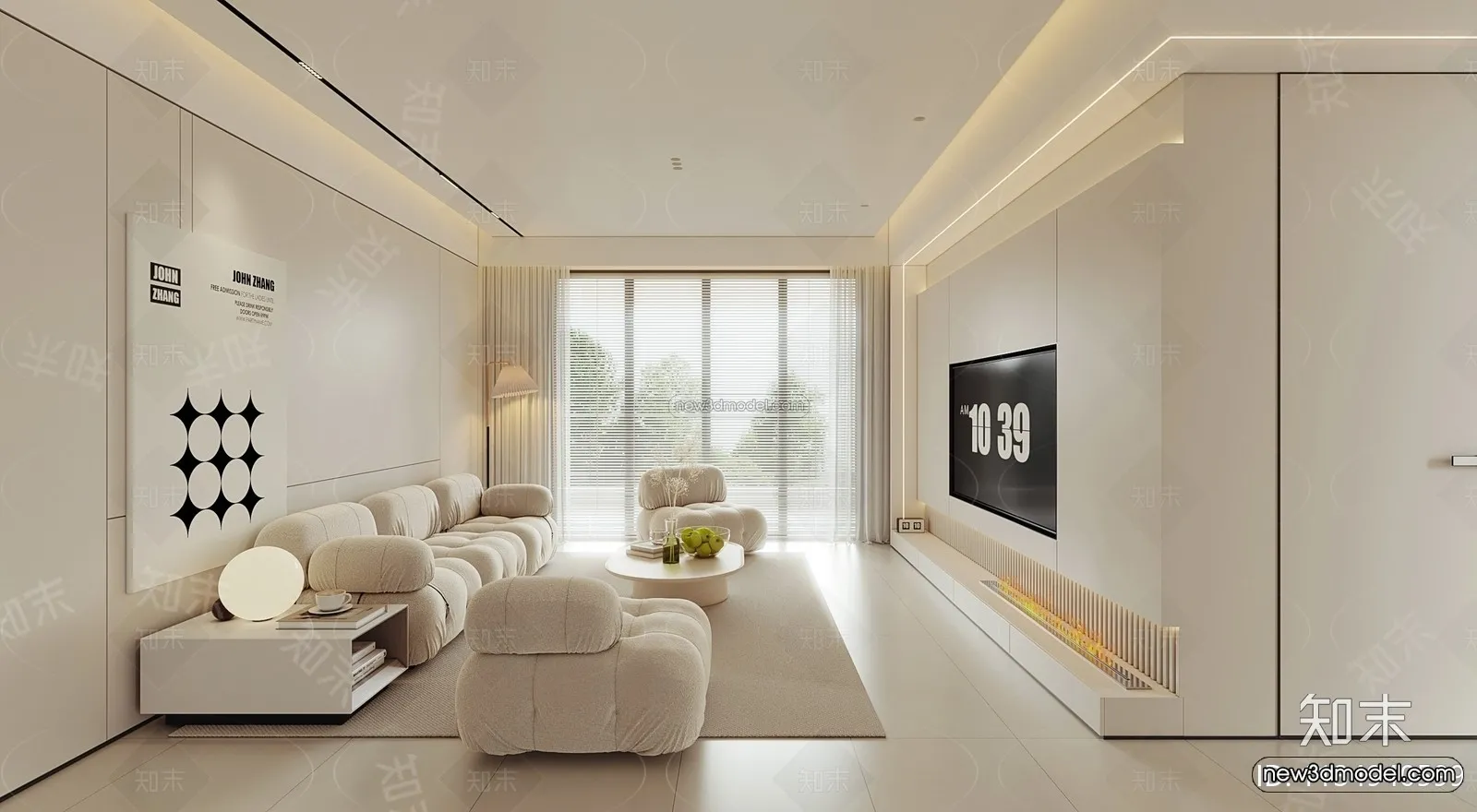 Modern Style Interior 3D Blocks - Living Room 3D Model - 088